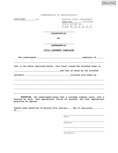 Massachusetts Civil Contempt Complaint Fill Out Sign Online And