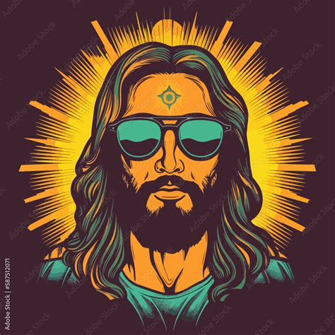 S Retro Design Of Jesus Wearing Sunglasses Radian Background Easter