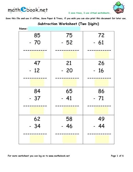 2 Digit Subtraction With Regrouping Worksheets