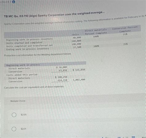 Solved TB MC Qu 03 110 Algo Sparky Corporation Uses T