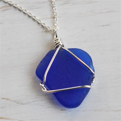 Sea Glass Necklace Pendant In Cobalt Suegray Jewelry