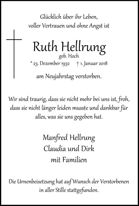 Traueranzeigen Von Ruth Hellrung Trauer In NRW De