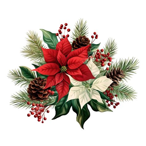 Christmas Floral Vignette With Poinsettia And Pine Branches Christmas