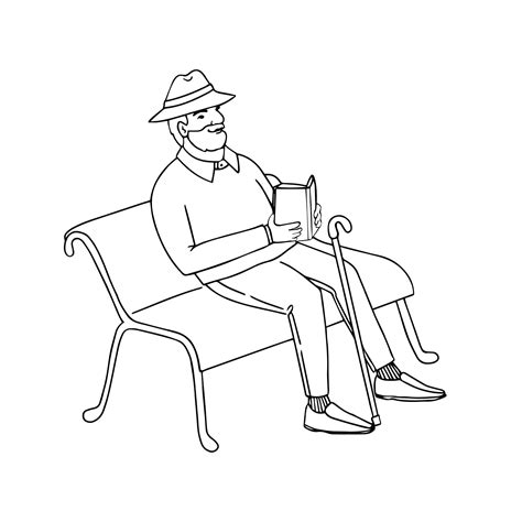 Premium Vector Outline Illustration Of Cute Old Man Sitting On A Park