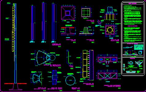 Columna De Iluminacion De Hormigon Armado Para Reflectores En AutoCAD