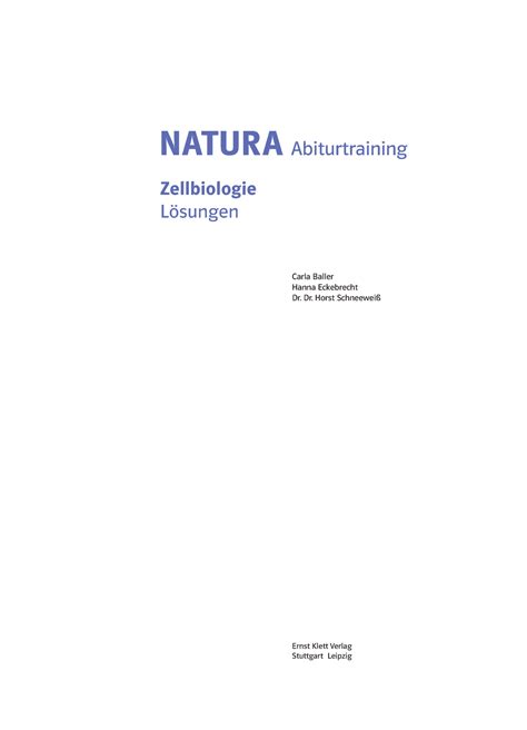 Lösungen Zellbiologie Ernst Klett Verlag Stuttgart Leipzig Carla