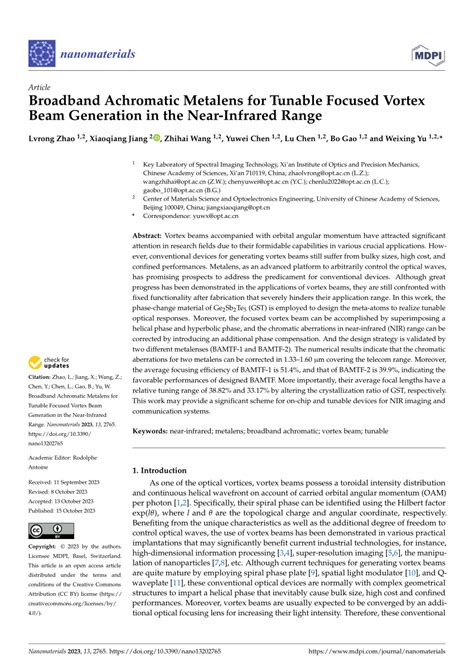 Pdf Broadband Achromatic Metalens For Tunable Focused Vortex Beam