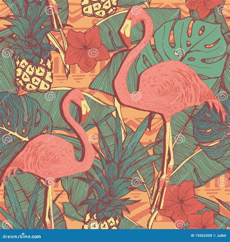 Teste Padrão Sem Emenda Pássaros E Abacaxis Do Flamingo Ilustração