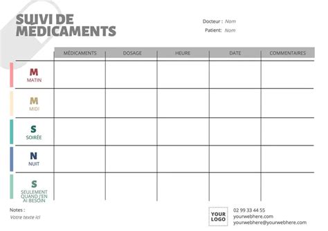 Modèles éditables pour créer des fiches de suivi de prise de médicaments