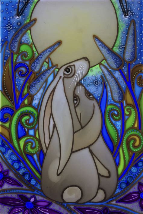 Moon Gazing Hares Hand Painted Glass Panels