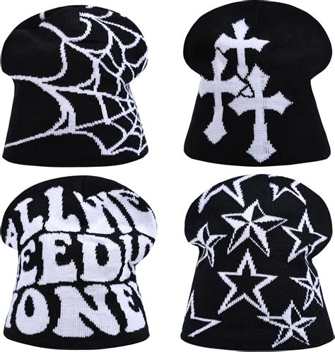 4 Pcs Y2k Beanie Spider Web Beanie Winter Streetwear Headwear Knitted