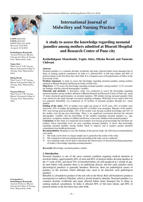 PDF A Study To Assess The Knowledge Regarding Neonatal Jaundice Among