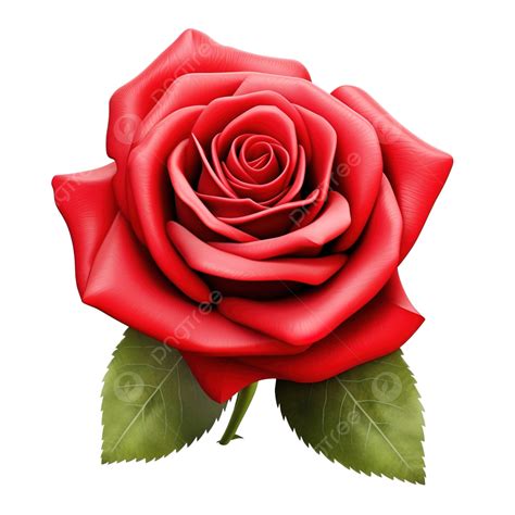 Red Rose With Leaf Isolated Ai Generated Red Rose Flower Png