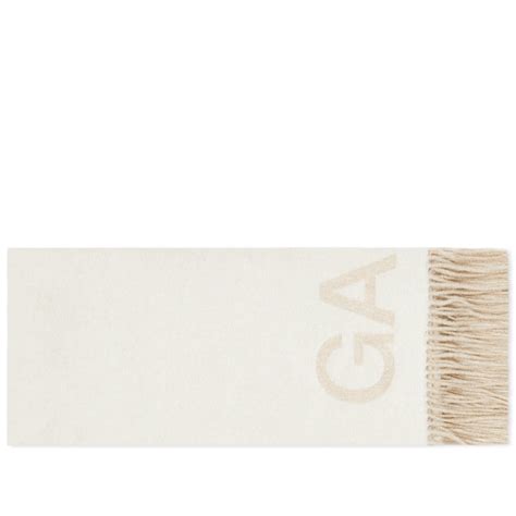 Ganni Fringed Wool Logo Scarf Egret End Gb