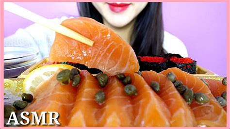 Asmr Flying Fish Roe Sushi And Salmon Eating Sounds 날치알초밥 연어 먹방