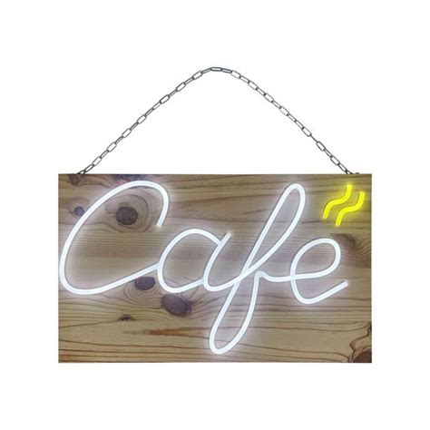 Enseigne Lumineuse Led Intérieur Café En Bois Avec Batterie 9 800 Mah