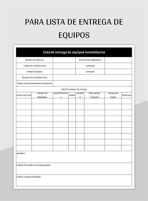 Plantilla de Excel Para Lista De Entrega De Equipos y Hoja de Cálculo