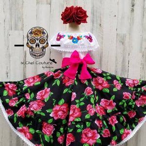 Vestido Mexicano Rosa Para Ni As Vestido De Chicas Bordadas Etsy