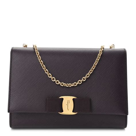 SALVATORE FERRAGAMO Hammered Calfskin Vara Bow Chain Flap Crossbody Bag