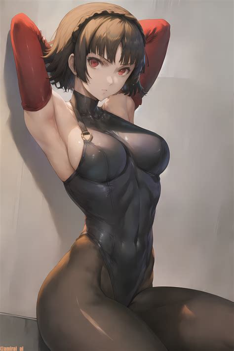 Rule 34 1girls Ai Generated Amiral Ai Armpits Arms Up Atlus Black Hair Bodysuit Braless