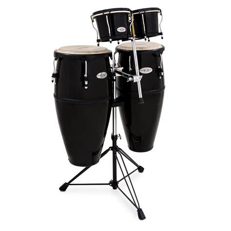 Synergy Fiberglass Conga And Bongo Set W Stand Black Toca Percussion