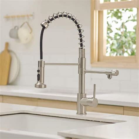 Flg Double Handle Pull Down Kitchen Sink Faucet With Sprayer Single Hole Commercial Spring