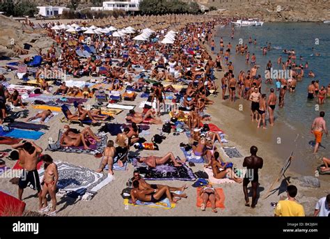 Super Paradise Beach Mykonos Island Greece Stock Photo 28968985 Alamy