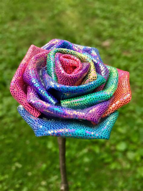 Glitter Rainbow Fabric Roses With Stems, Sparkly Roses, Valentines Day ...