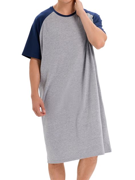 Mens Nightshirt For Sleeping Nightwear Soft Comfy Nightgown Short Sleeve Sleepwear Long Night