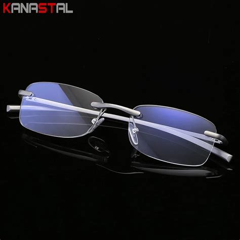 Men Metal Rimless Reading Glasses Blue Light Blocking Lens Presbyopic Eyewear Women Computer