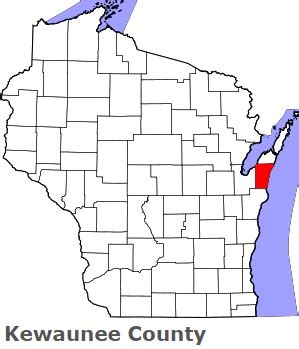 Kewaunee County on the map of Wisconsin 2024. Cities, roads, borders ...