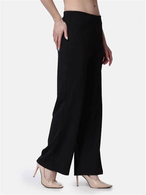 Polyester Popwings Women Formal Casual Black Solid Highrise Trousers At