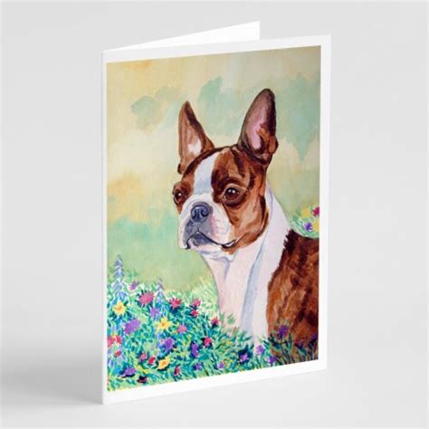 Red And White Boston Terrier Greeting Cards And Envelopes Pack Of 8 A7