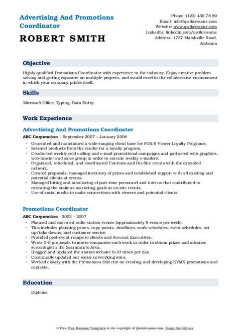 Promotions Coordinator Resume Samples Qwikresume