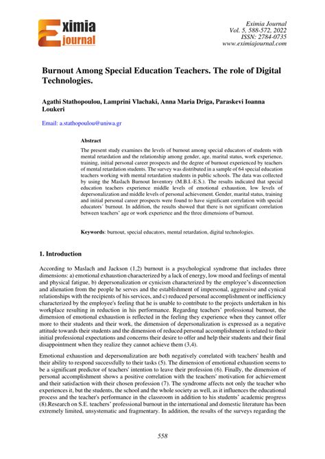 (PDF) Burnout Among Special Education Teachers. The role of Digital ...