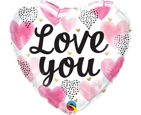 Balon Foliowy Ql Hrt Love You Pink Watercolor Hearts Qualatex