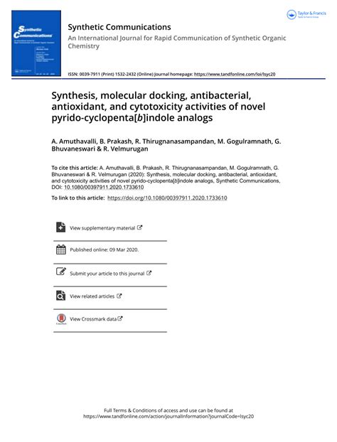 Pdf Synthesis Molecular Docking Antibacterial Antioxidant And