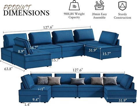 Papajet 5 Seater Modular Sectional Couch Convertible U Shaped Sofa 32 Seat Couch For Living