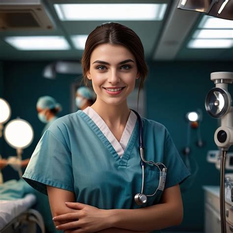 Premium Photo Female Surgeon Wearing Surgical Scrubs Smiling And