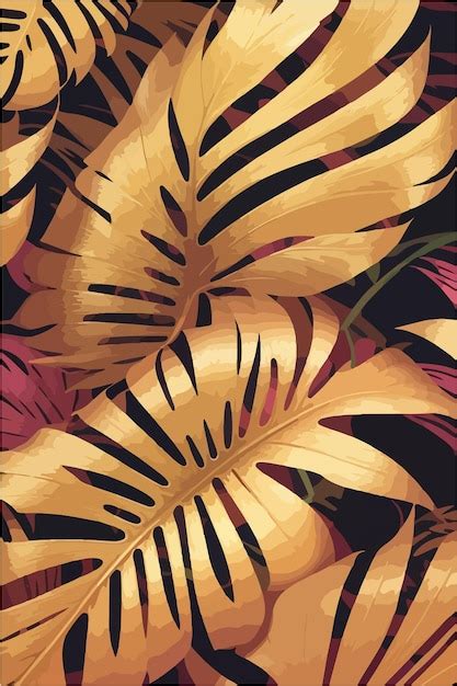 Monstera Rosa Y Dorada Deja Elegancia Vectorial Vector Premium