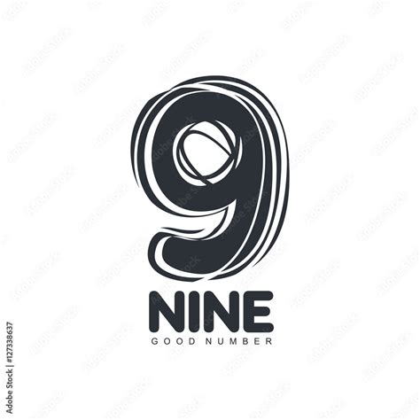 Black and white sketch style number nine logo template, vector ...