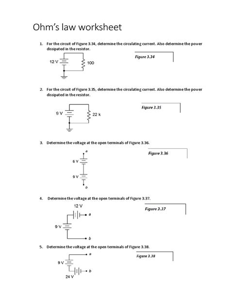 Ohm's Law Worksheet | PDF