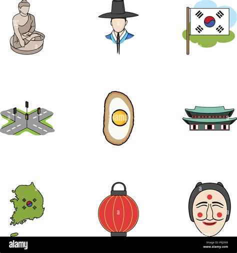 South Korea Set Icons In Cartoon Style Big Collection Of South Korea