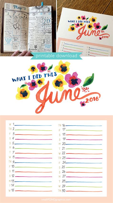 Counting June Days Printable Calendar Small Pond Graphics