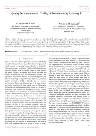 Quality Determination And Grading Of Tomatoes Using Raspberry Pi Pdf