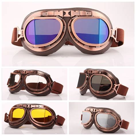 Motorcycle Glasses Pilot Aviator Helmet Goggles Retro Vintage Pu Leather Riding Eye Wear Copper