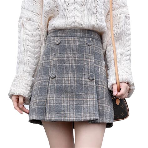 2018 Preppy Style Wool Mini Skirts Womens Autumn Winter High Waist A