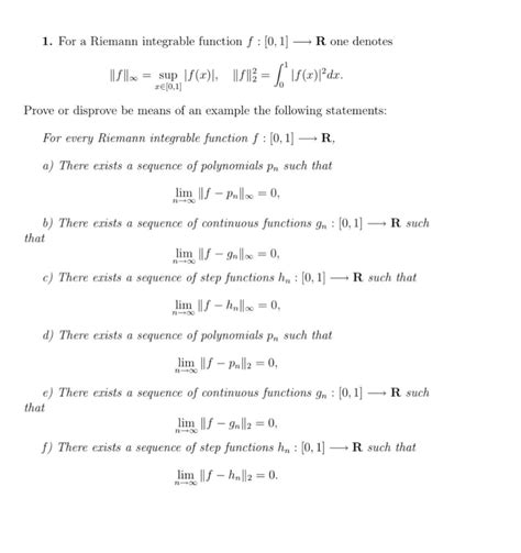 Solved 1 For A Riemann Integrable Function F 0 1 R Chegg