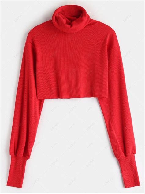 [29% OFF] 2021 Rib Knit Turtleneck Cropped Sweater In RED | ZAFUL