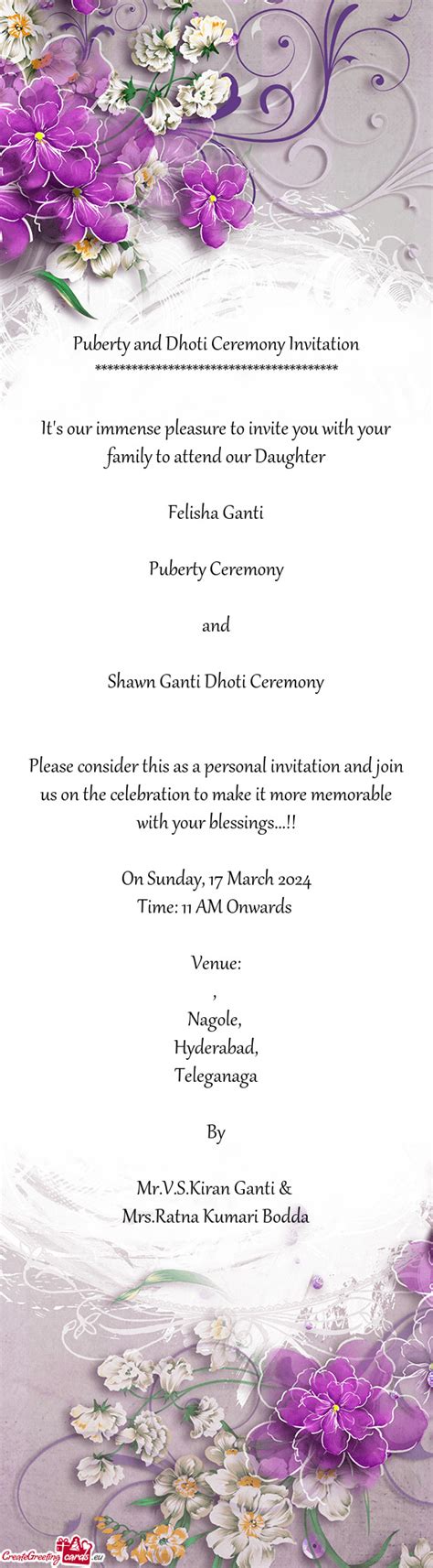 Puberty And Dhoti Ceremony Invitation Free Cards